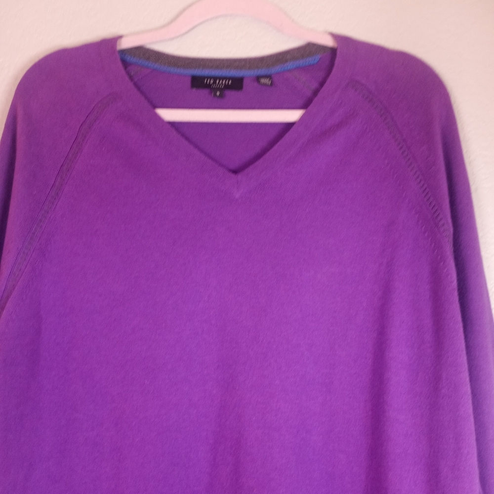 Ted Baker Purple Grey V Neck Cotton Blend Classic New Preppy Academia Sweater 5 - Picture 3 of 11